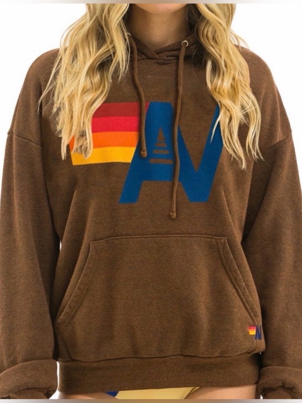 Aviator Nation Relaxed Pullover Hoodie – Chocolate Brown – Small